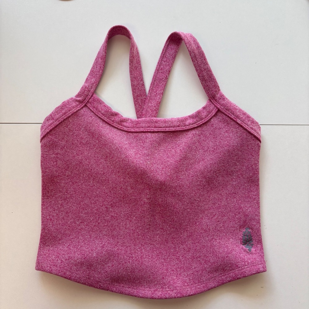 FP Movement Happiness Runs Crop Tank Women M/L Pink Ribbed Racerback Activewear